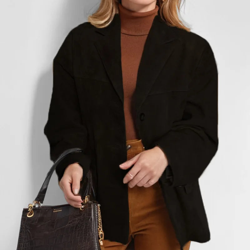 2026 Winter Women Elegant Jacket with Lapel Casual Single Breasted Pocket Long Sleeve Short Coat Street Overcoat Vintage Top