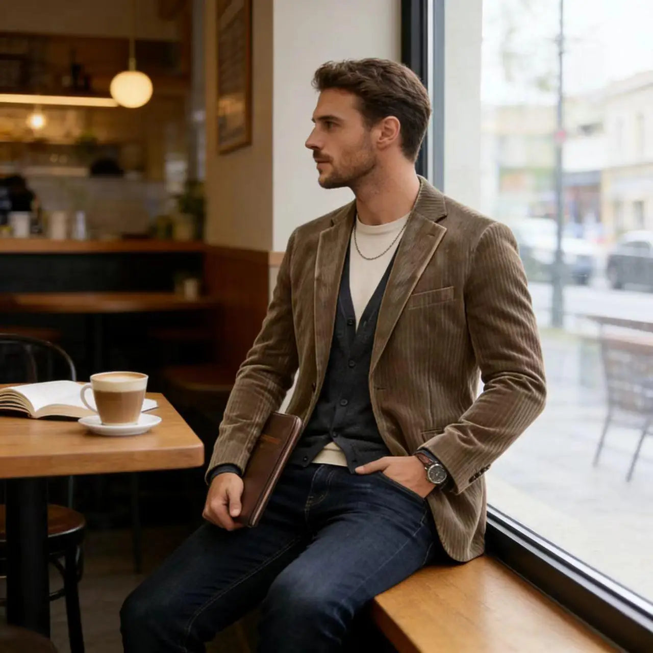 Men's Corduroy Blazer Jacket Casual Double-Sided Snow Cotton Slim Fit Notched Lapel Sport Coat for Business Daily Wear