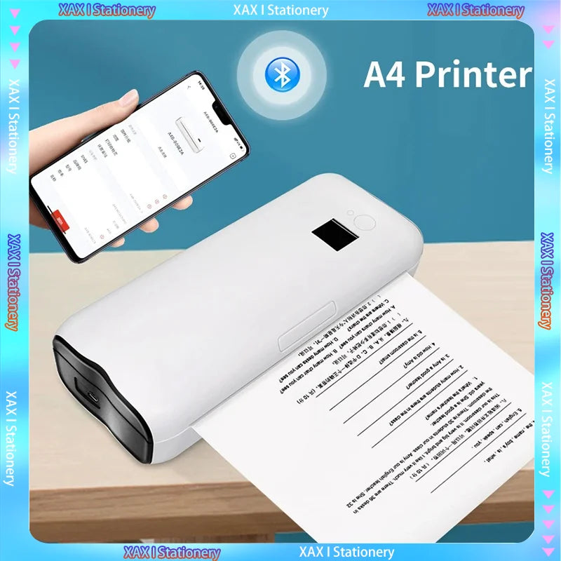 New A4 Portable Thermal Printer Mobile Mini Office Bluetooth Machine Thermal Paper Roll Heat Transfer No Need Link Or Ribbon