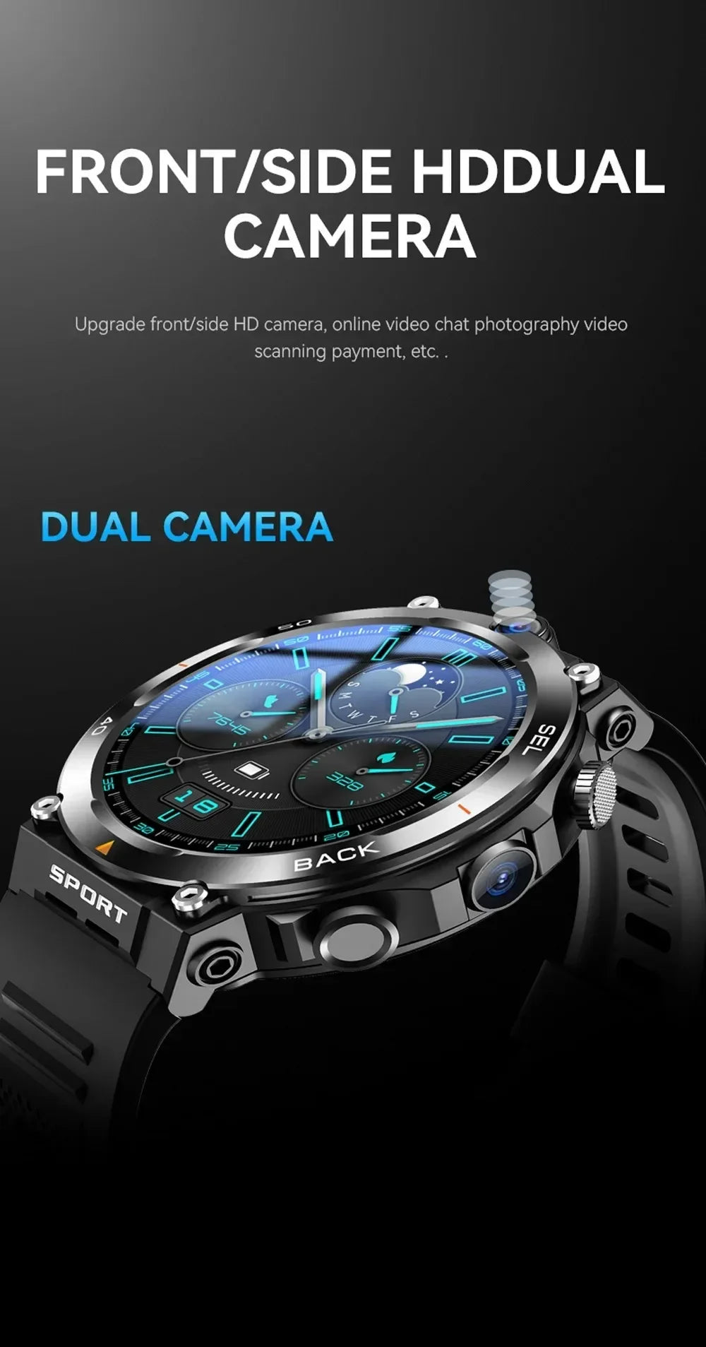 4G LTE H10 Smartwatch Dual Camera Video Calls Wifi NFC Door Access 1380mAh Battery Capacity SIM Card Smart Watch