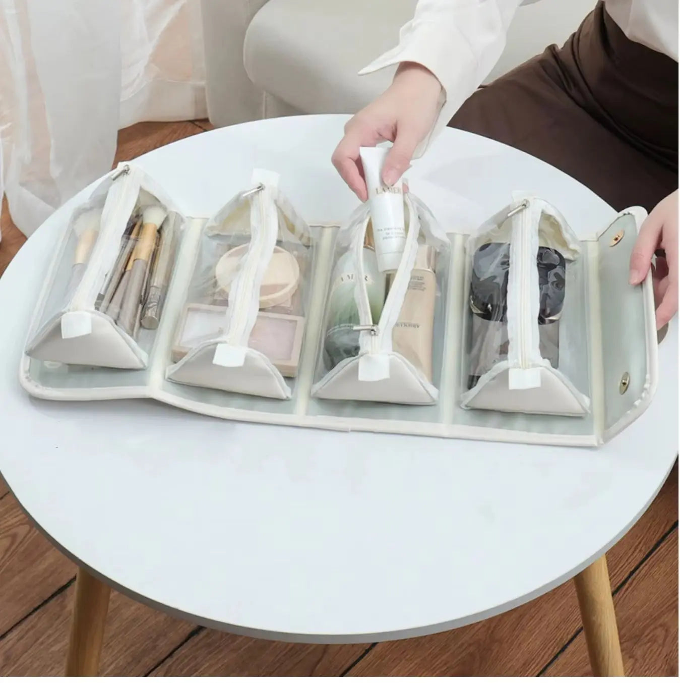 Detachable and Foldable Makeup Bag with Large Capacity for Skincare/Cosmetics, Easy to Organize and Classify, No Need to Search, Convenient to Access, Dual Handles for Travel, Portable Four-In-One Makeup Bag