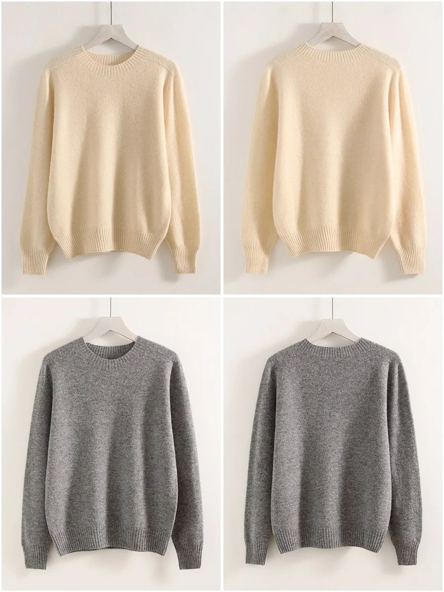 Women Cashmere Sweaters Burgundy O Neck Warm Knitted Brown Pullover Jumper Autumn Winter Wool Sweater Woman Purple Knit Top