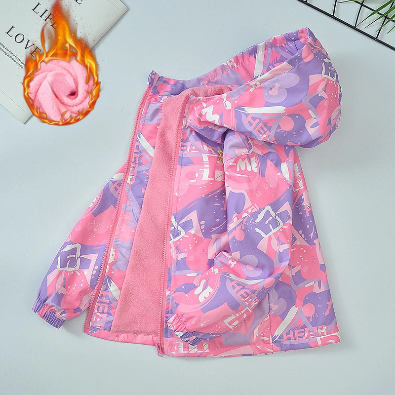 Jackets Girls tops Autumn and winter fleece jackets Windproof waterproof ski suits Hooded trench coat