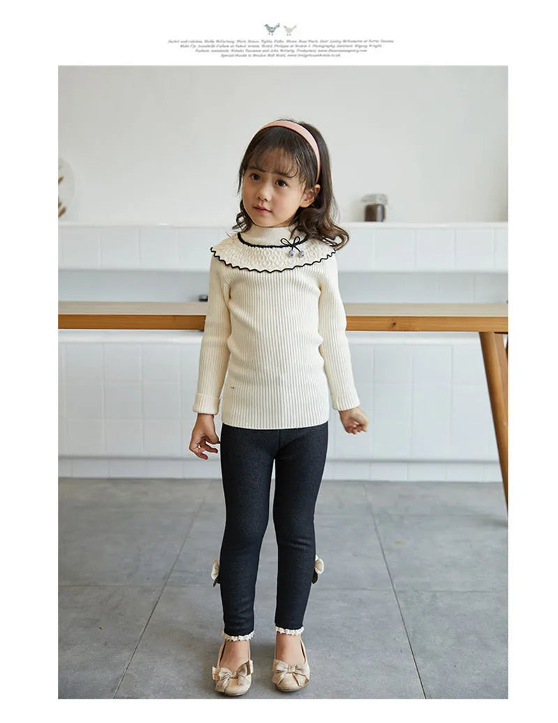 Girls Jean Pants Autumn Winter Warm Children Leggings Thicken Velvet Bowknot Kids Trousers Baby Girl Pants Icing Leggings