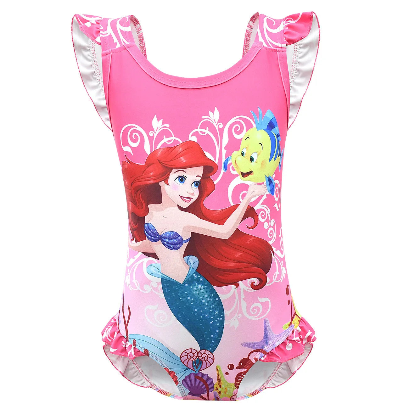 Summer Holiday Beach Bikini One-piece Ariel Swimwear for Girls Mermaid Swimsuit Kids Backless Princess Ruffle Style Swimsuits