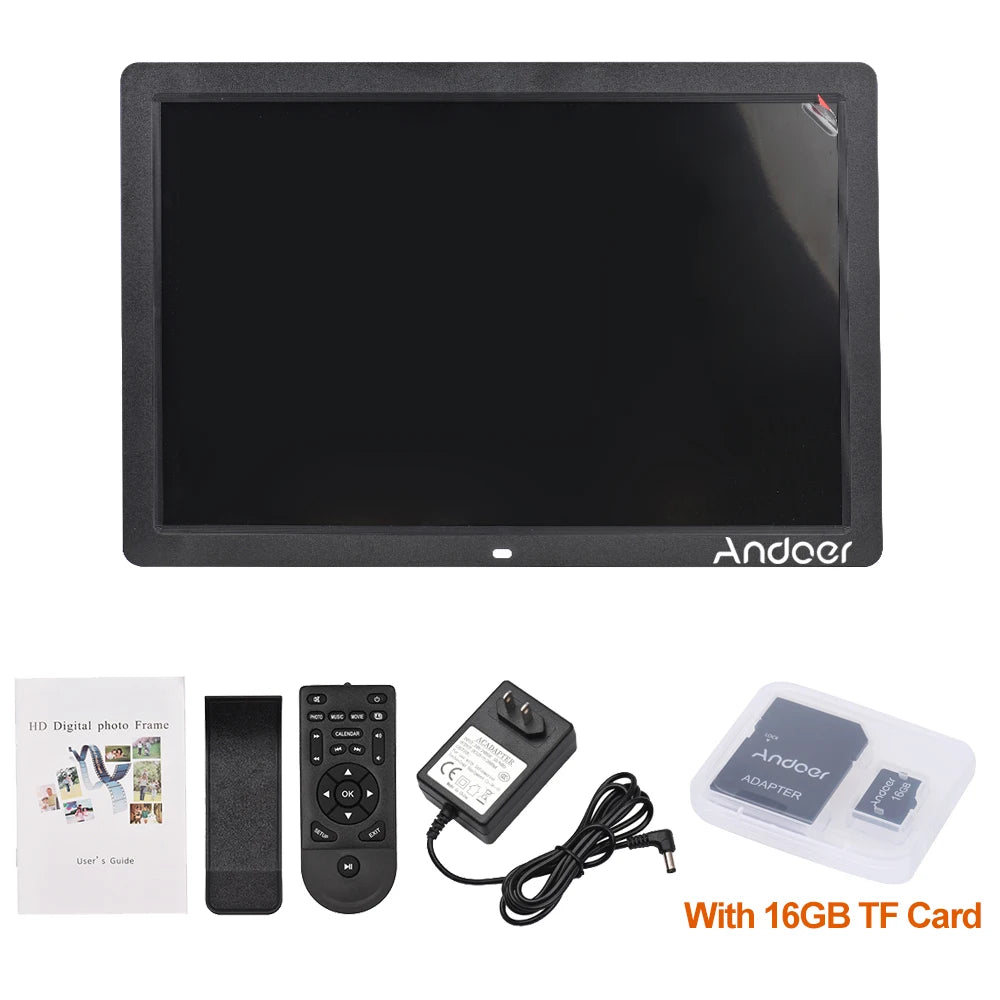 Andoer 17inch LED Digital Photo Frame 1080P Electronic Picture Frame MP3 MP4 Video Player Clock Calendar with Remote Control