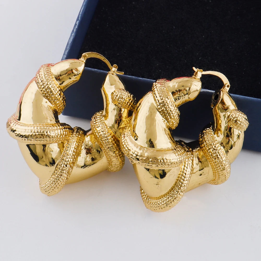 African Luxury 18K Gold Plated Earrings Dubai Hoop Earrings For Women Jewelry Sets Indian Nigerian Wedding Jewellery Party Gifts
