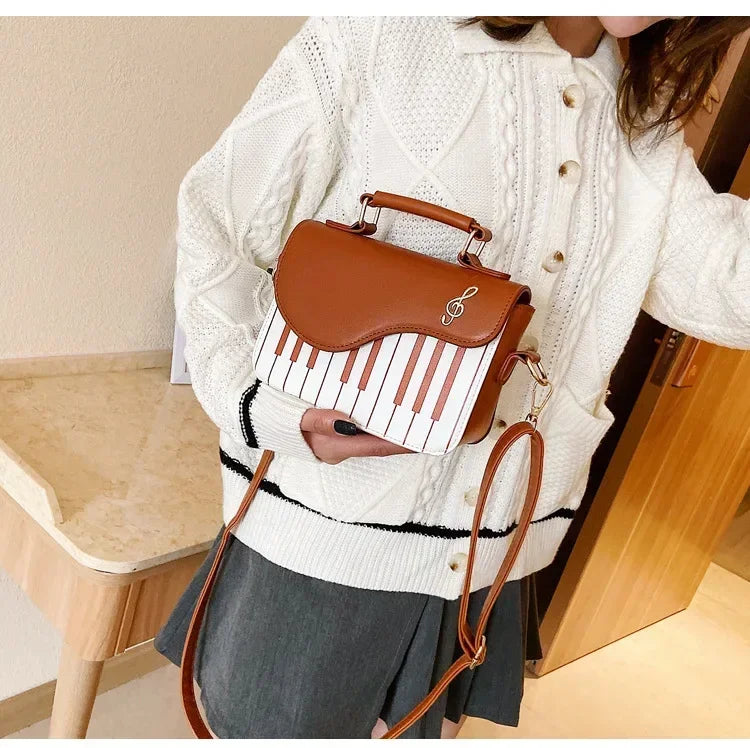 Piano Shape Flap Shoulder Bag Creative PU Leather Portable Handbag Detachable Strap Crossbody Novelty Bag