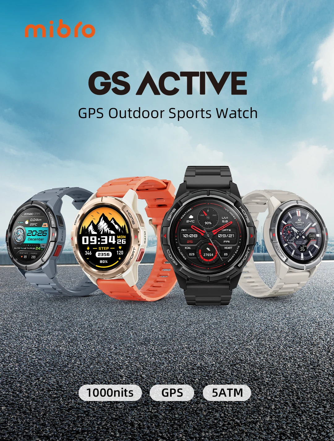 Mibro GS Active Smartwatch GPS Positioning 1000Nits AMOLED Screen 5ATM Waterproof 150 Sports Modes Smart Watch For Android iOS