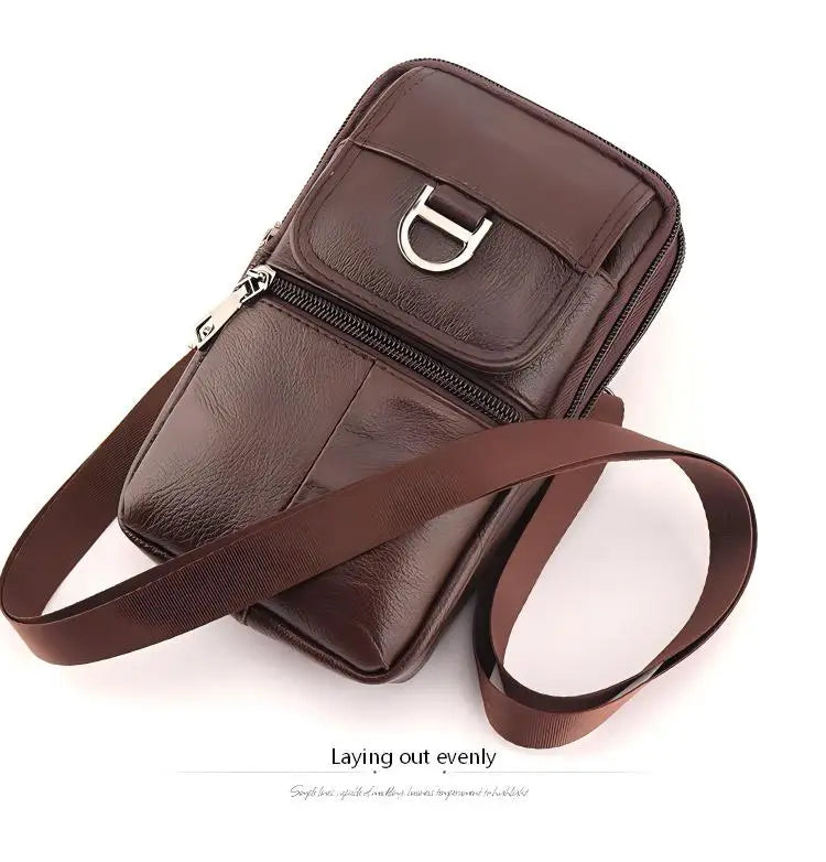 Men's Leather Waist Bag - Large Capacity Mobile Phone Belt Bag - Outdoor Work Backpack, Sports Hiking Bag Portable Crossbody Bag