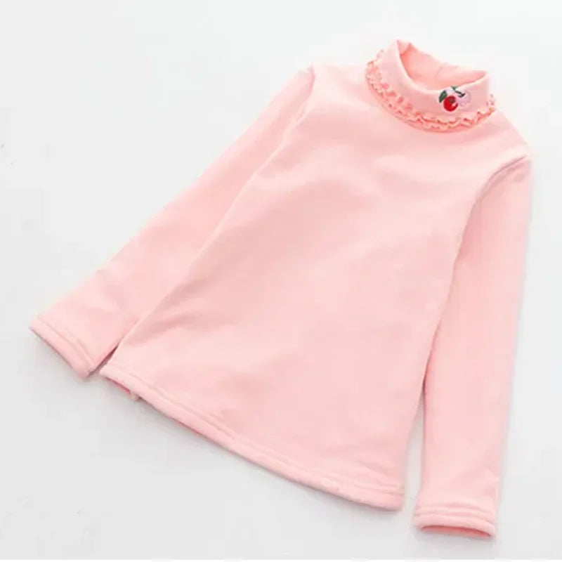 Girls Spring Autumn Turtleneck Embroidery Flower Long Sleeve T-shirt Baby Kids Children Tee