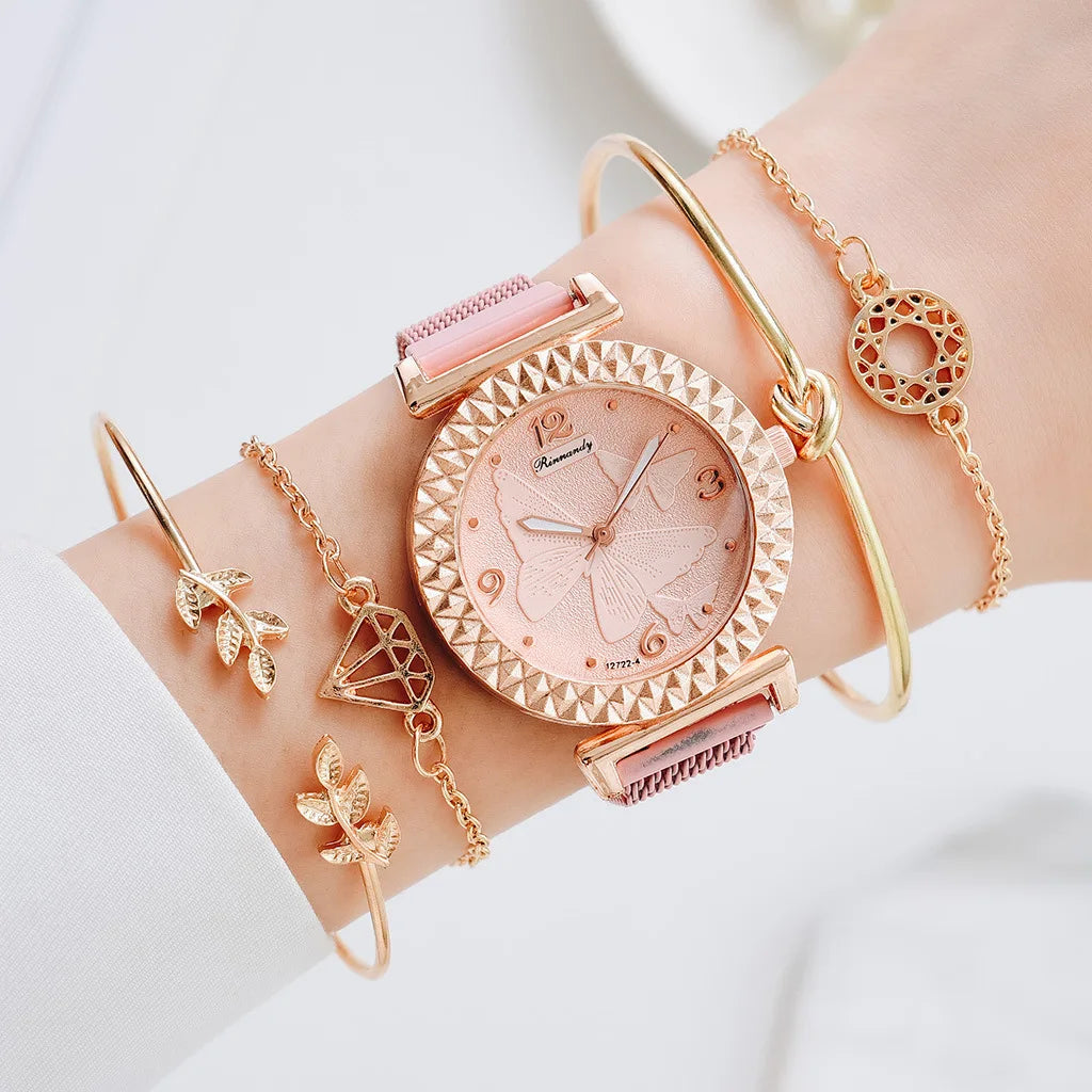 1Sets Luxury Women Watch Set Geometric Bohemian Gold Tassel Bracelets for Women Metal Quartz Wristwatches Bracelet Jewelry Gifts