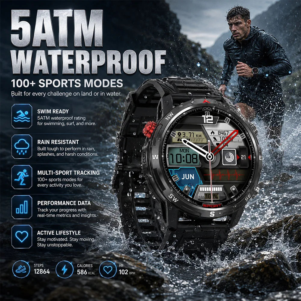 New Outdoor Smart Watch 1.43inch Screen 2GB Memory Map Navigation GPS Positioning 5ATM Waterproof LED Flashlight Smart Watch