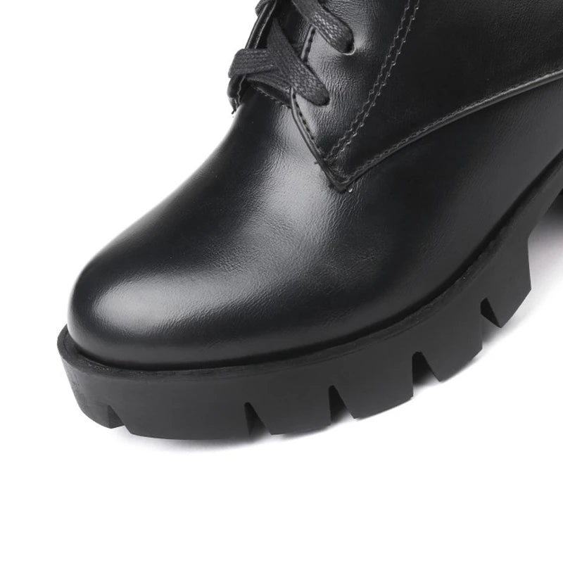 SIMLOVEYO Rubber Lace Up Black Autumn Chunky Boots big size 46 Ankle Boots Women Platform Shoes Ladies shoes women shoes Hot