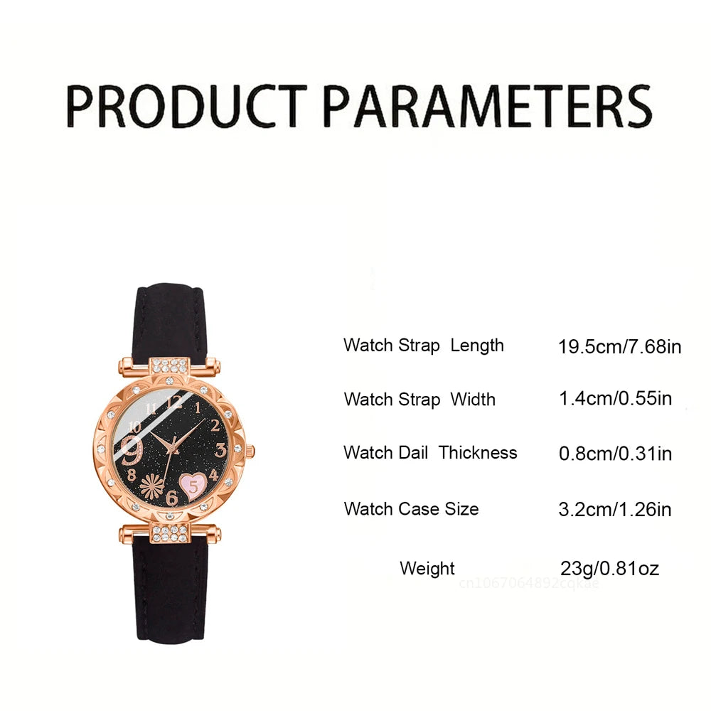 6PCS Set Watch for Women Luxury Leather Analog Ladies Quartz Wrist Watch Fashion Bracelet Watch Set Female Relogio Feminino Gift