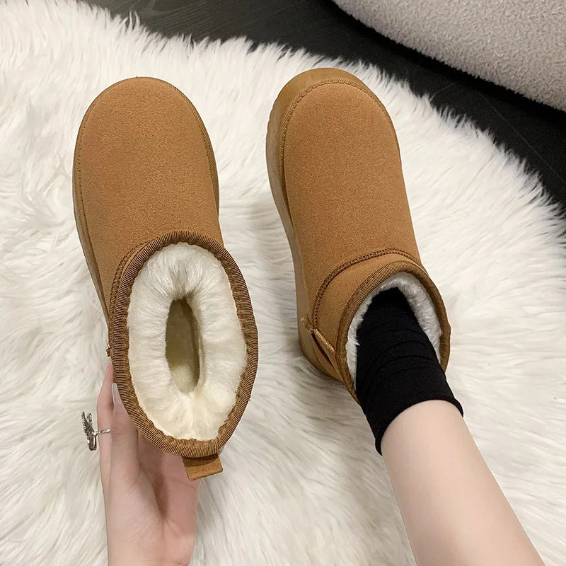 Winter Women Short Plush Warm Snow Boots Casual Shoes New Suede Fur Chelsea Ankle Boots Flats Platform Ladies Shoes Botas