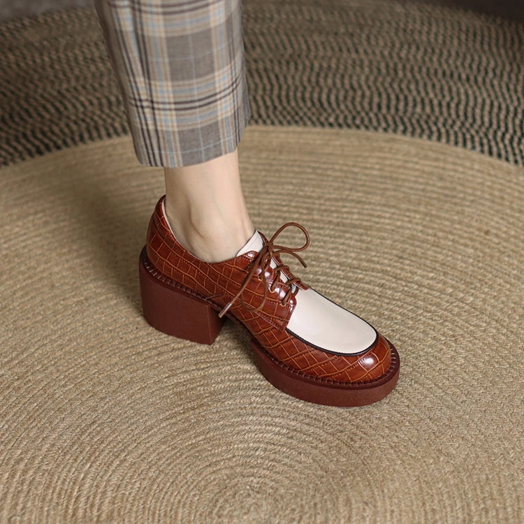 2024 New Spring Genuine Leather Women Shoes Casual Lace-up Loafers Round Toe Platform Shoes Shoes Woman Zapatos De Mujer Women