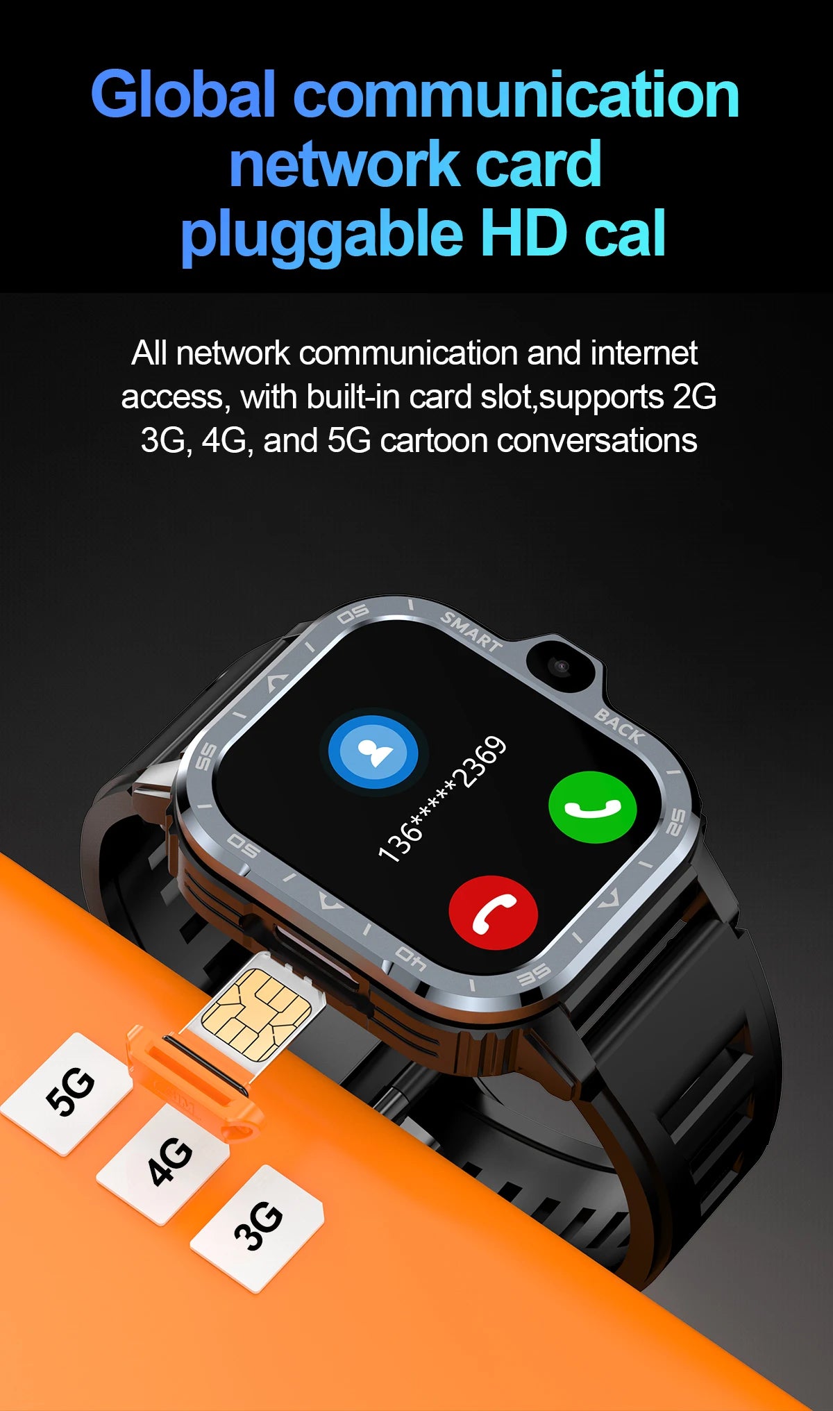 PGD SmartWatch 4G LTE GPS Wifi SIM Card NFC Dual Camera Rugged 16/64G ROM Storage Google Play Heart Rate Android Smart Watch Men