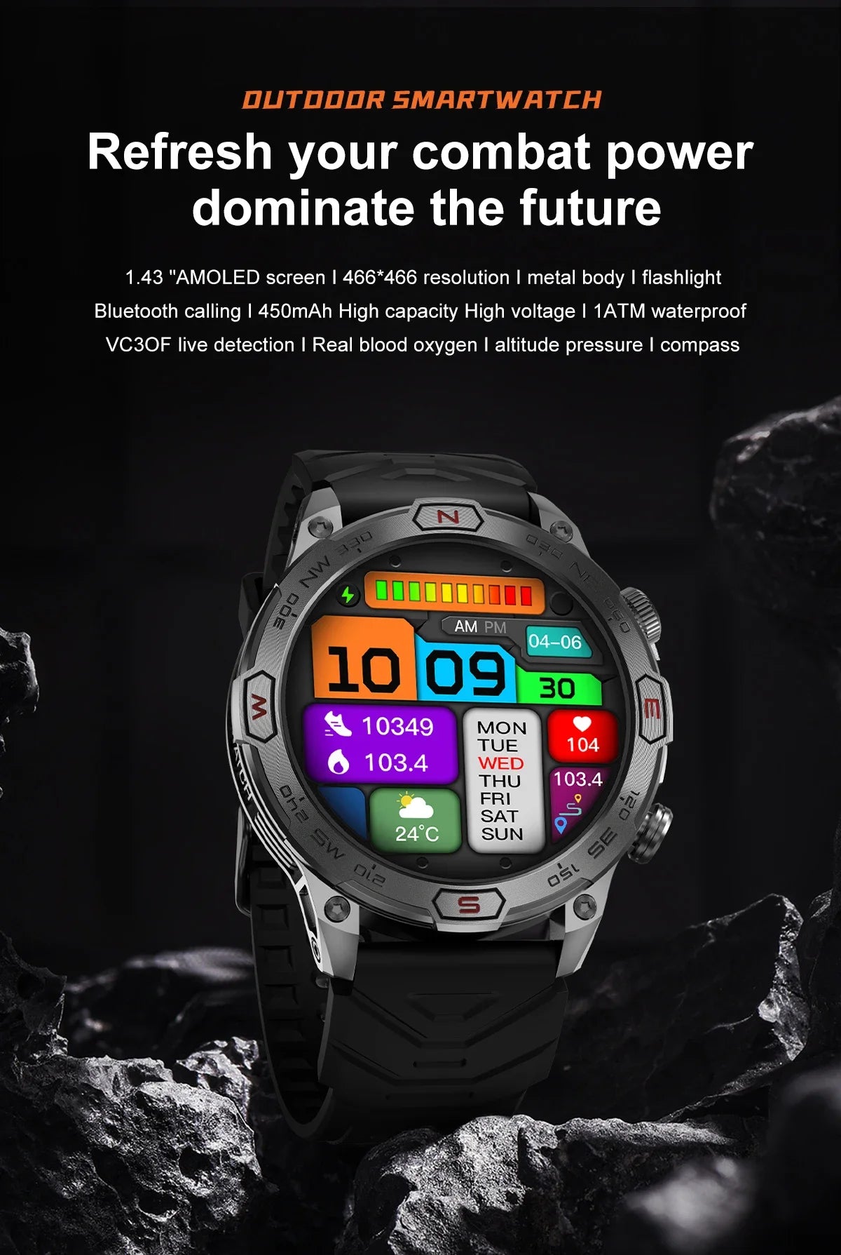 2024 New Outdoor Military GPS Smart Watch Men 466*466 HD AMOLED Screen Heart Rate Bluetooth Call IP68 Waterproof Smartwatches