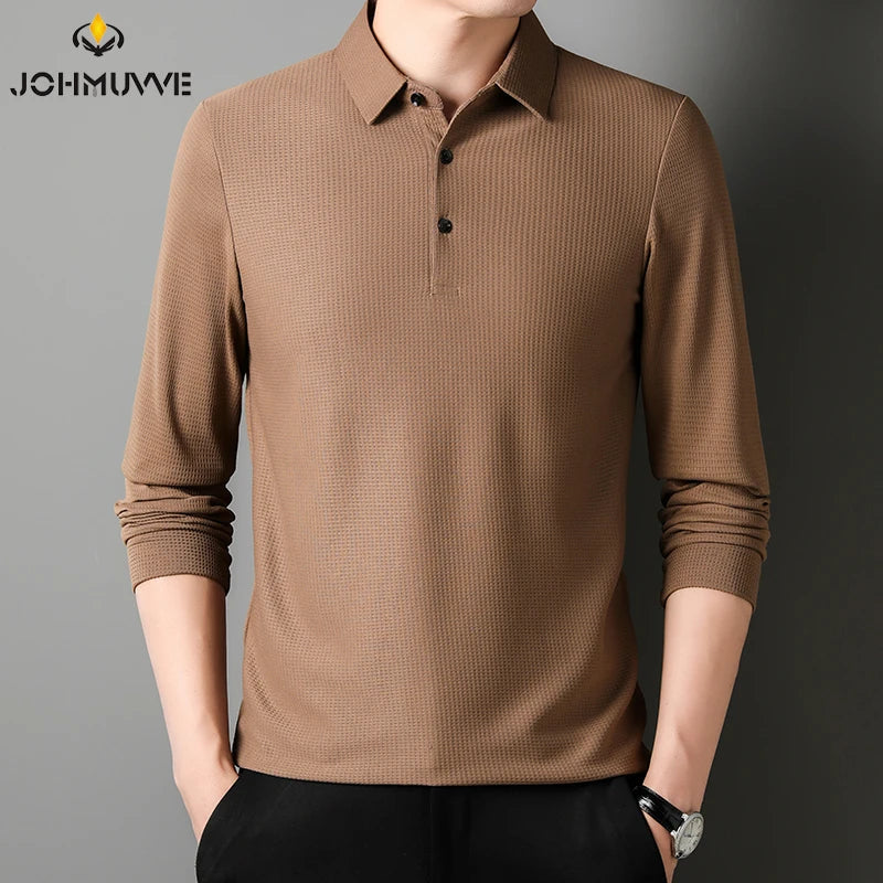 Men's Business Casual Polo Long Sleeve T-shirt Summer Comfortable Solid Cotton Top