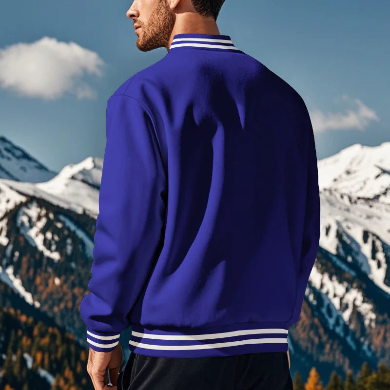 Men's baseball jacket autumn and winter fleece American solid color loose casual stand-up collar single-breasted flight jacket