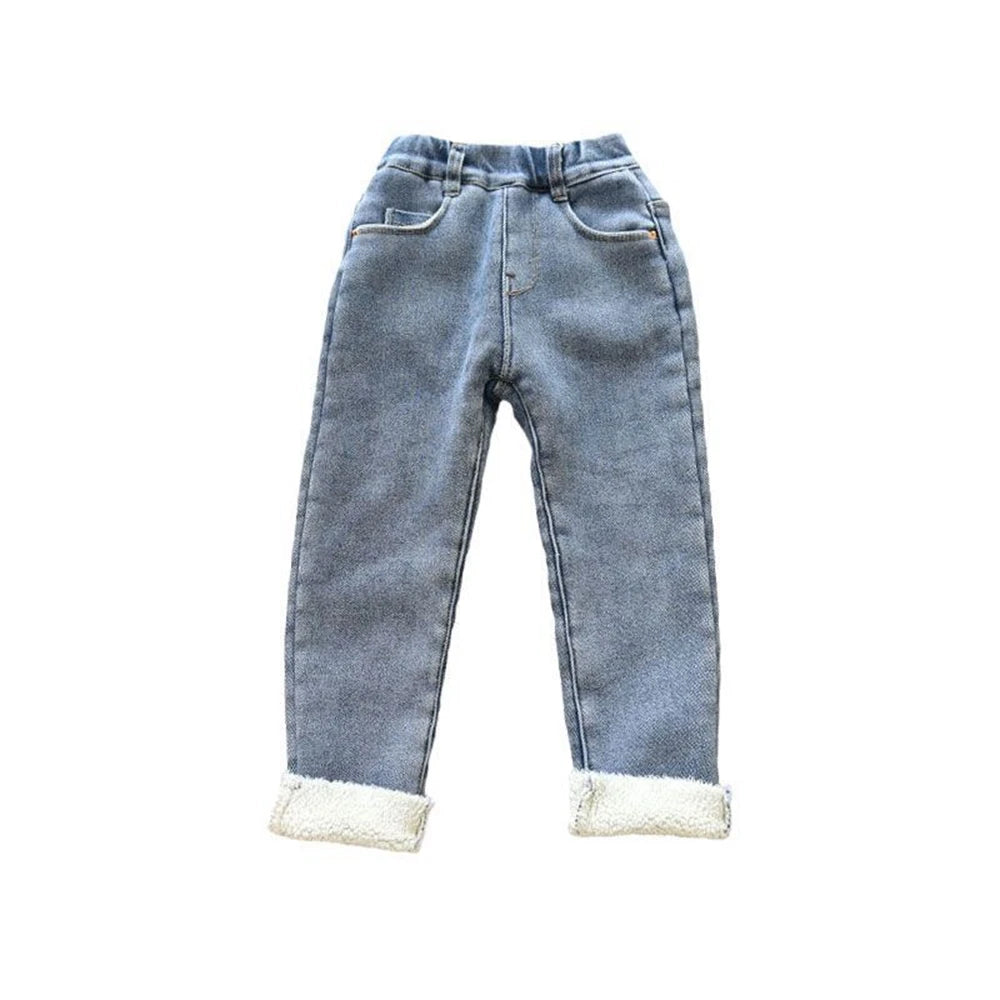 Toddler Baby Winter Jeans Children Thick Velvet Warm Denim Pants for Girls Slim Leggings Kids Blue Fleece Trousers