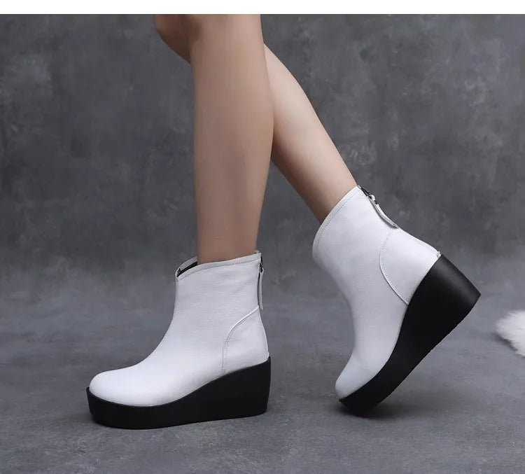GKTINOO 2026 New Autumn Winter Women Shoes Woman Genuine Leather Wedges Snow Boots Height Increasing Short Women Boots Platform