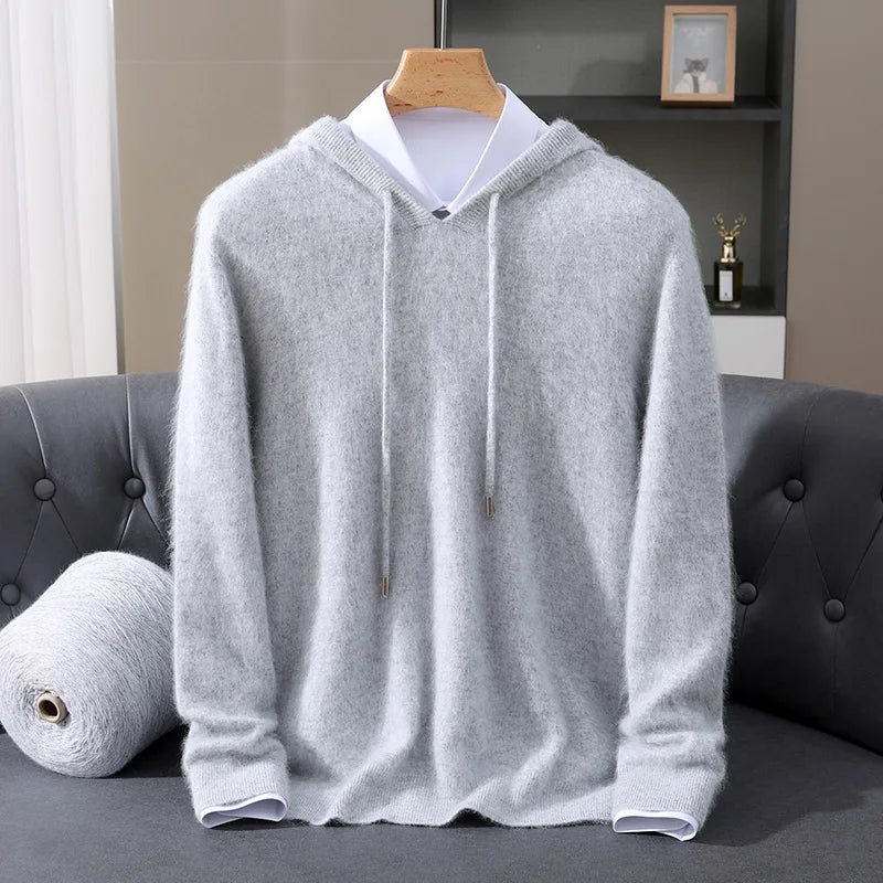 Men's Clothing: 100% Pure Mink Cashmere Knitted Sweater Casual And Loose Large-Sized Hooded Pullover Autumn Winter New Products