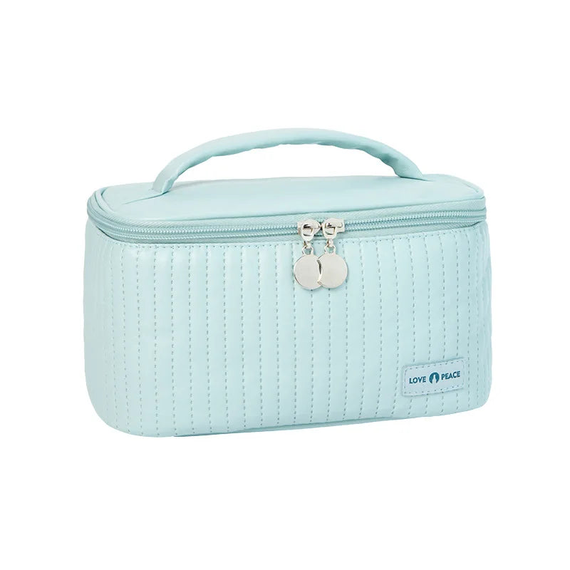 Makeup Bags for Women Travel Toiletry Cute Cases Bag Portable Solid Color Makeup Organizer Box Cosmetic Bag Neceser PU Leather