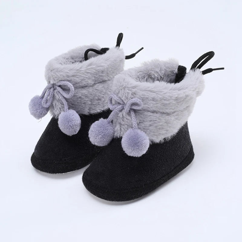Winter Snow Baby Boots Warm Newborn Toddler First Walkers Baby Girls Boys Shoes Soft Sole Fluff Balls Thermal Snow Booties