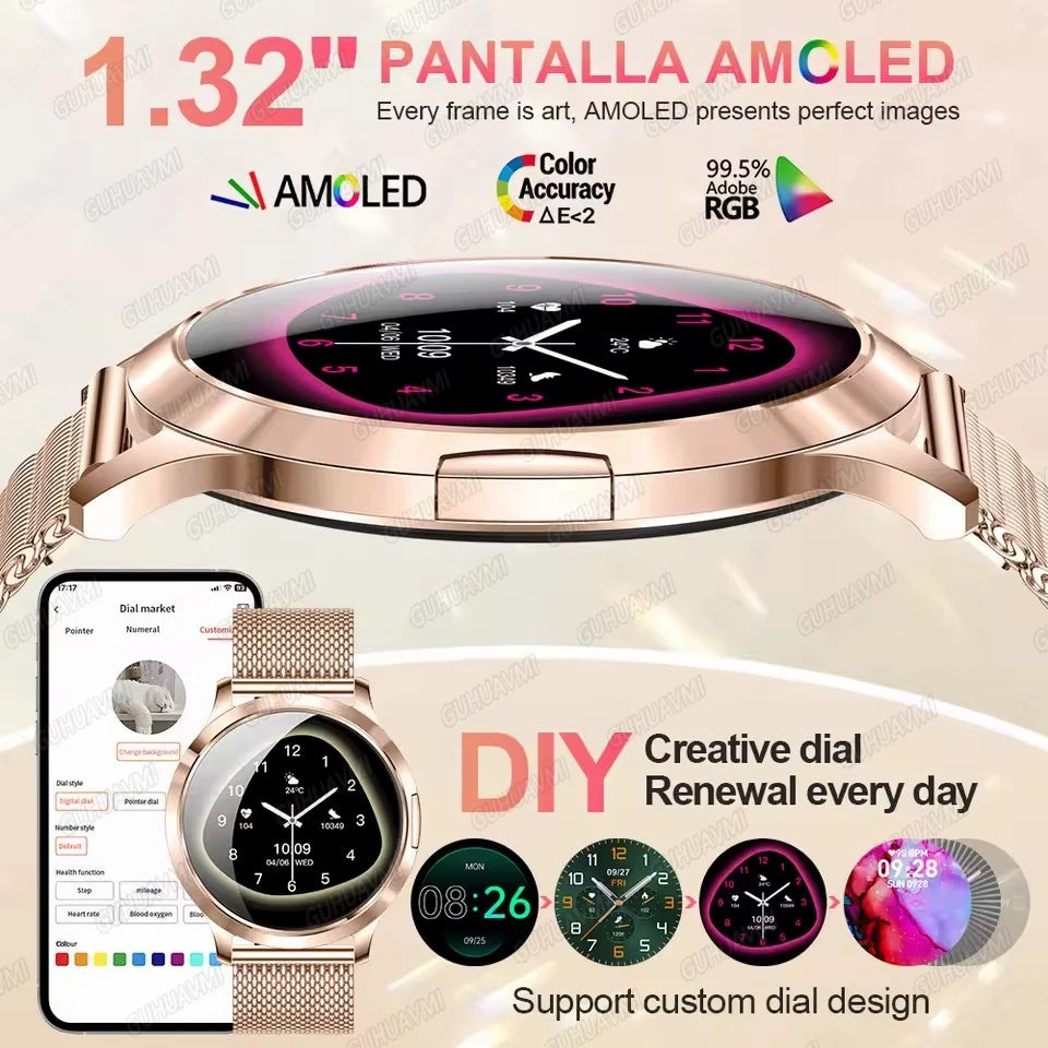 2026New Smart Watch For Women 466*466 AMOLED Display Fitness Monitor Bracelet Ladies' Gift BT Call Digital Clock For Android IOS
