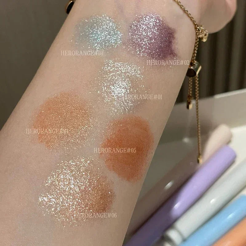 Shimmer Highlight Eyeshadow Pen Fine Pearly Glitter High-Gloss Eyeshadow Stick Makeup Smudge-Proof & Waterproof Eye Brightener