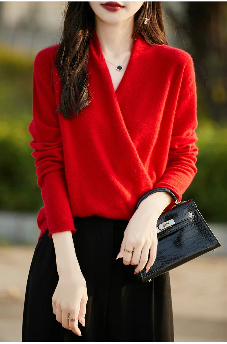 Women's Knitted Cashmere Sweater 100% Merino Wool Thickened Top Loose Long Sleeve Clothing Warm For Autumn And Winter YYY2442
