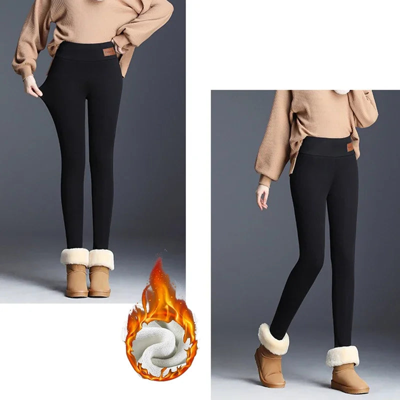 Winter Women Skinny Fleece Thermal Leggings Girls Snow Warm High Waist Plush Trousers Lady Classic Daily Thin Pants