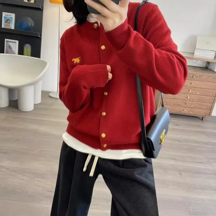 Long-sleeved Cashmere cardigan women sweater cashmere knitted  O-neck Cashmere cardigan sweater coat  Autumn and Winter