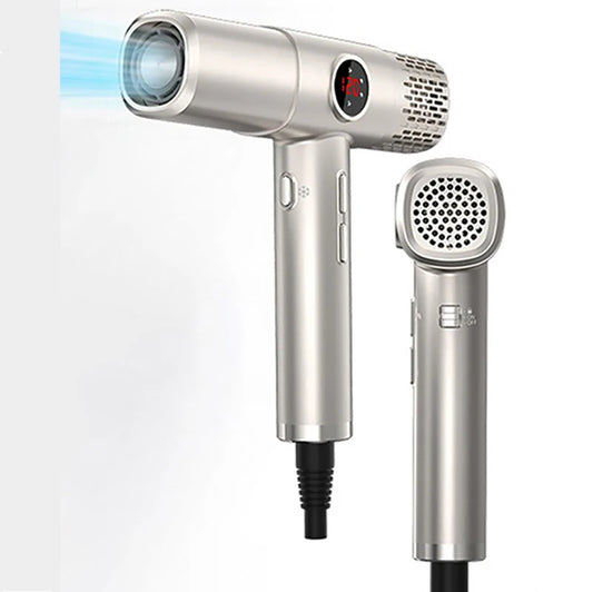 High-speed hair dryer with LCD display, 110000RPM, negative ion, T-shaped, lightweight, brushless motor, quick-drying, low noise