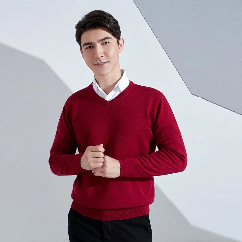 Cashmere Cotton Blend Classic V-neck Knitted Sweater Men Pullover 2024 Autumn Winter Soft Warm Business Casual Jumper pull homme