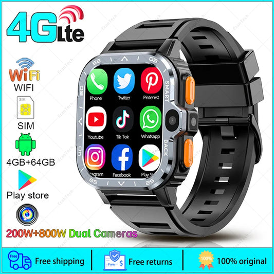 4G LTE Smartwatch Built-in GPS That Combines Video Voice and Wi-Fi Calls Messaging NFC 2 Cameras Google Play Smart Watch for Men