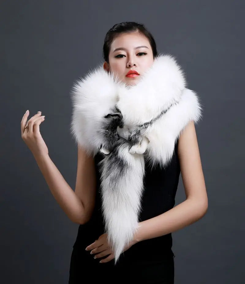 Winter Warm Large Real Fox Fur Collar Natural Fur Coat Scarves Luxury Women Men Jackets Hood Shawl Decor Female Neck Scarf Wraps