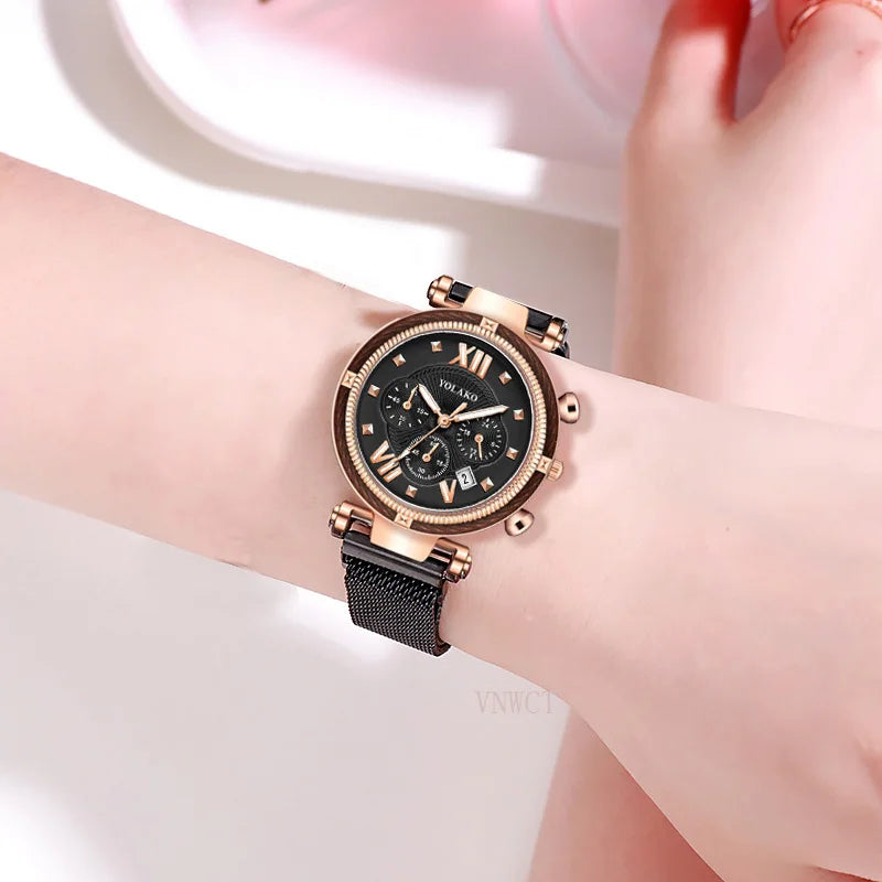 New 6pcs Set Women Watches Magnetic Starry Sky Female Clock Quartz Wristwatch Fashion Ladies Wrist Watch Relogio Feminino