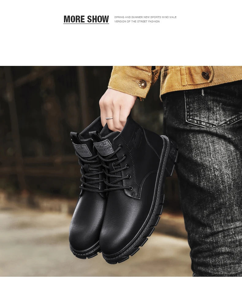 Winter Men Boots Outdoor Leather Ankle Boots Lightweight High Top Casual Boots Designer Male Work Boots Classic Handmade Boots