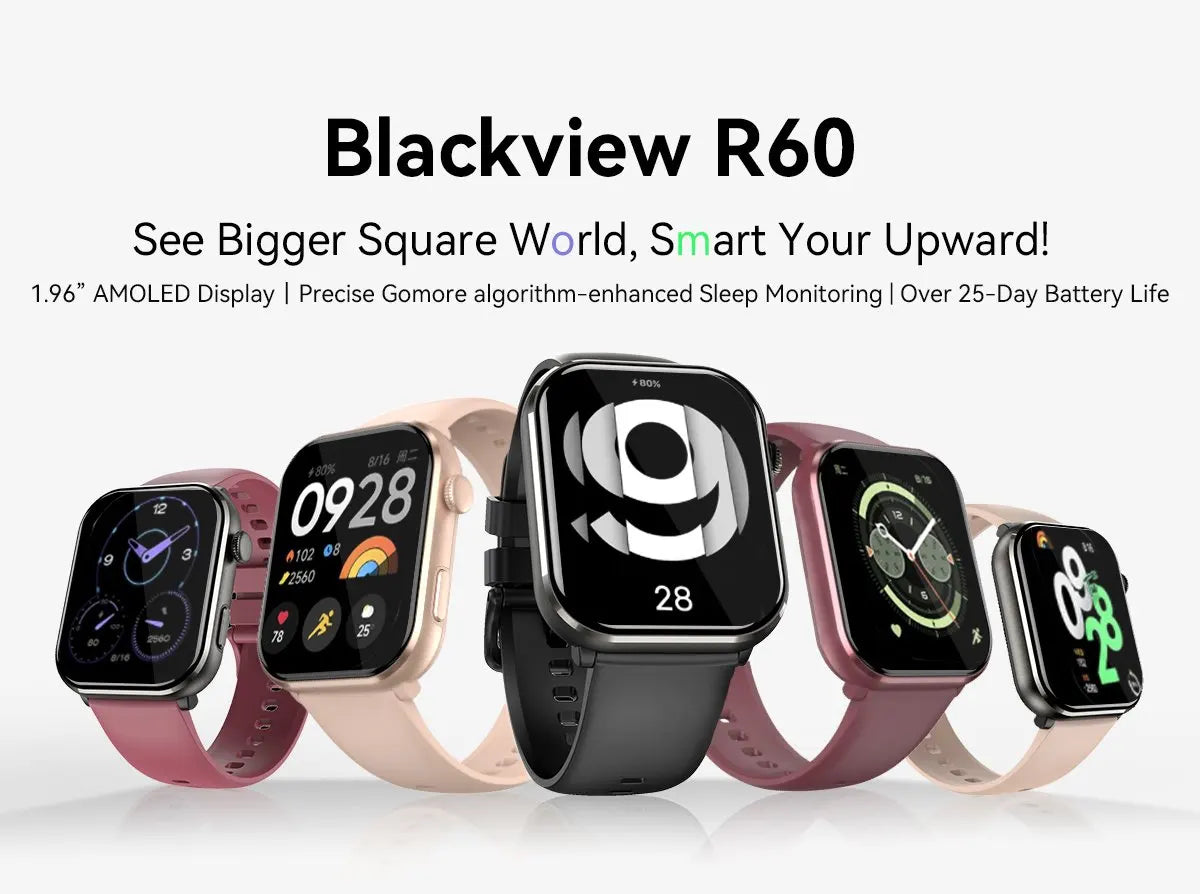 [World Premiere] Blackview Smartwatch R60 Watch 1.96'' AMOLED Display 800mAh Bluetooth Phone Calls Health and Fitness Tracking