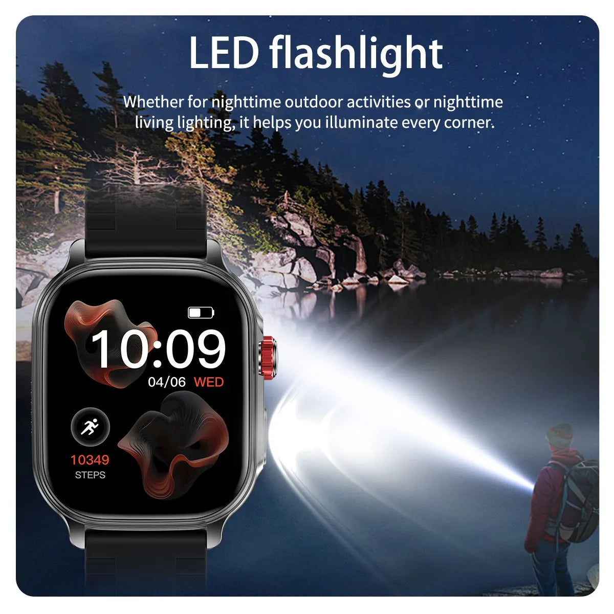 LIGE New Smart Watch Men Women 1400mAh Ultra Battery 2.01Inch HD Screen LED Flashlight IP68 Waterproof Bluetooth Call SmartWatch