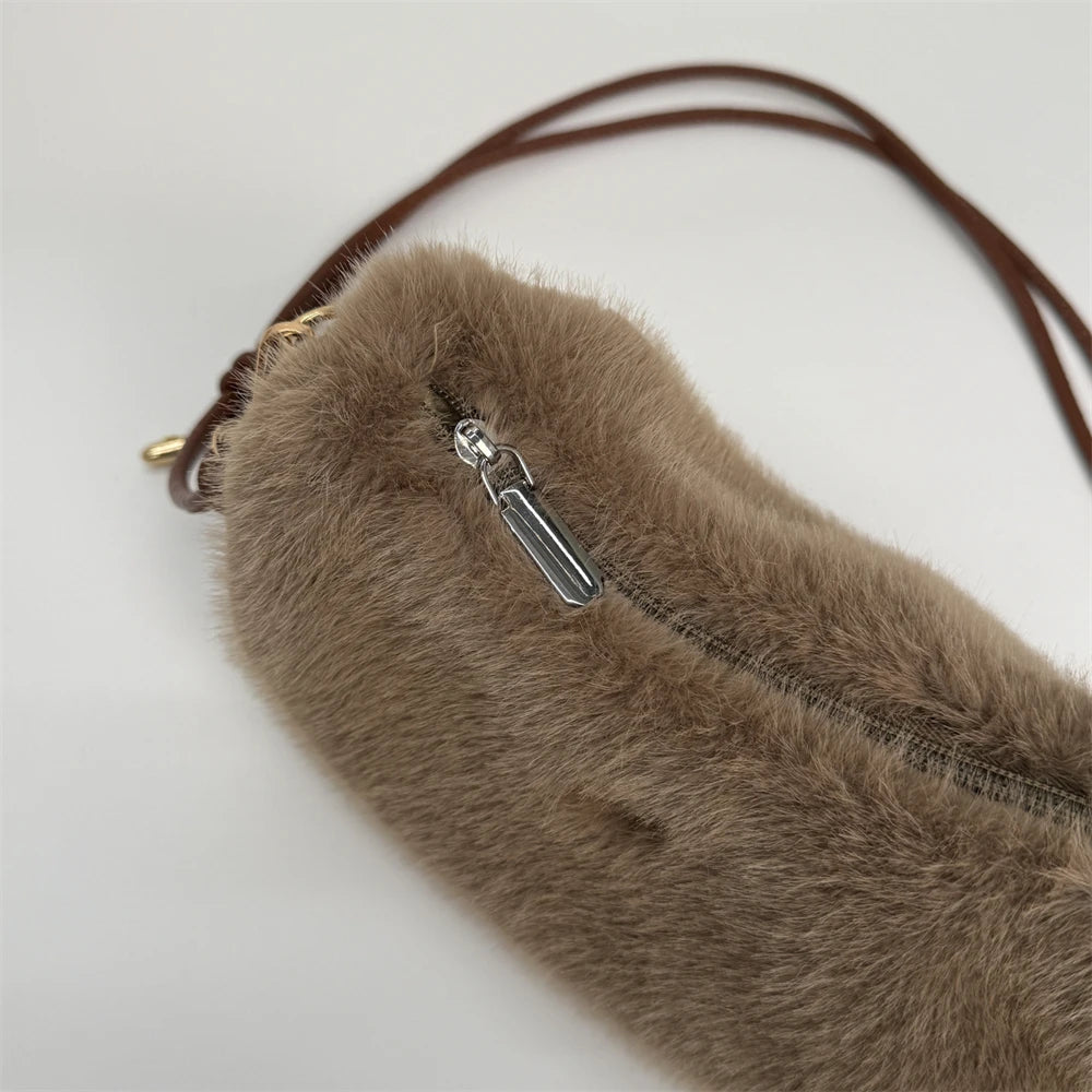 MOODS Soft Plush Crossbody Bags For Women 2025 Winter Warm Latest Luxury Designer Handbags Casual Street Shoulder Hobo Bag Lady
