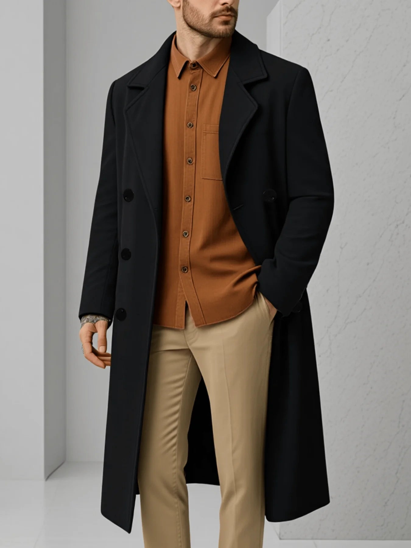 Men's Double Breasted Jacket Business Casual Gentleman Coat Fall Winter Thickened Warm Wool Blazer Formal Wear Outerwear Suit