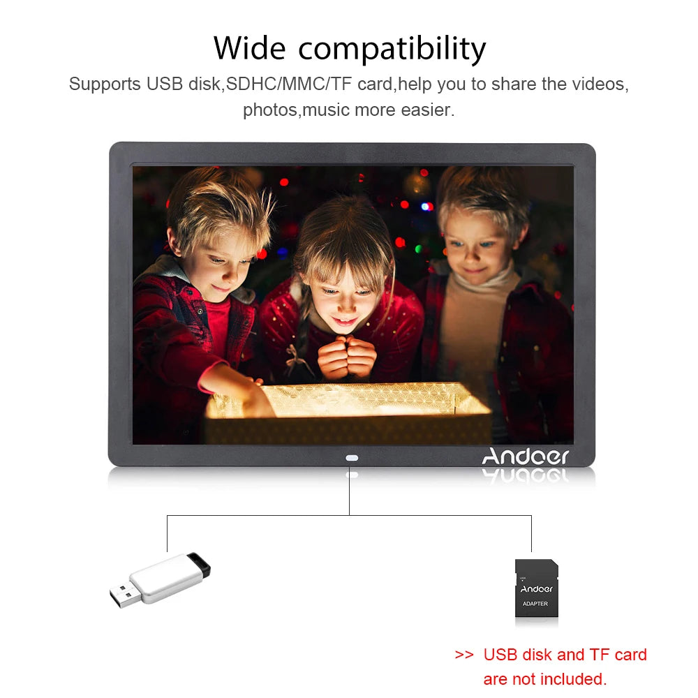 Andoer 17inch LED Digital Photo Frame 1080P Electronic Picture Frame MP3 MP4 Video Player Clock Calendar with Remote Control