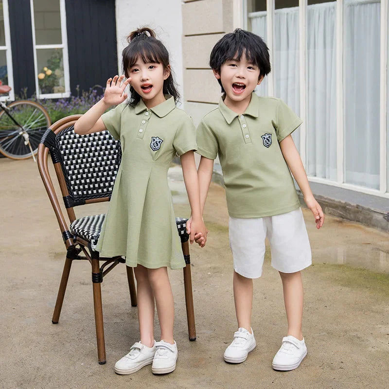 Mom and Daughter Girls Short Sleeve Couples Dresses Dad and Son Matching Clothes Polo Shirts Green Family Clothing  Summer