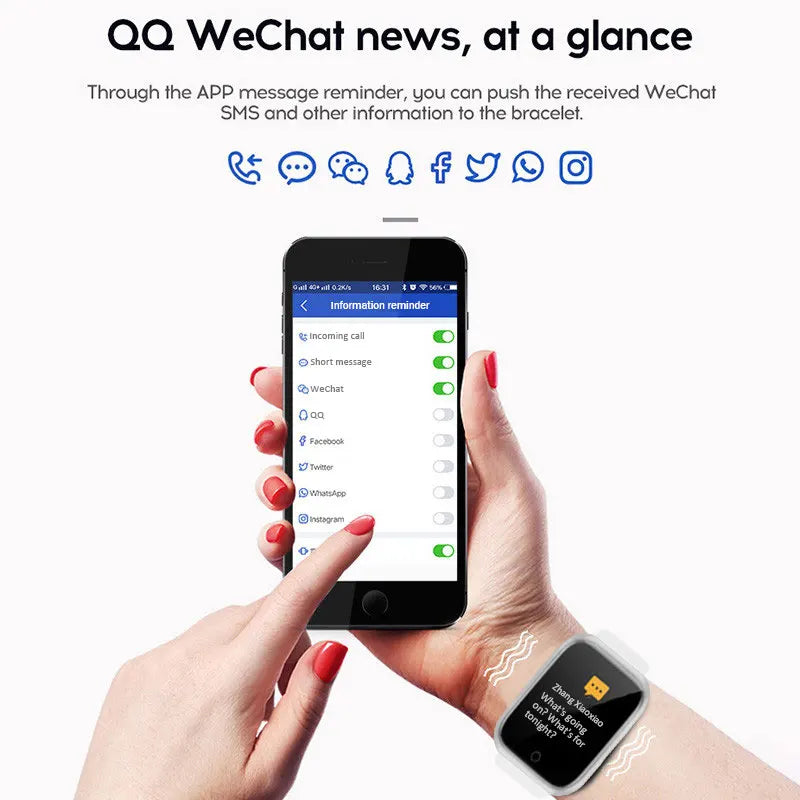 Smart Bracelet Smart Watches Men Women Gifts Sports Blue Tooth Band Heart Rate Blood Pressure Fitness Tracker For Android IOS
