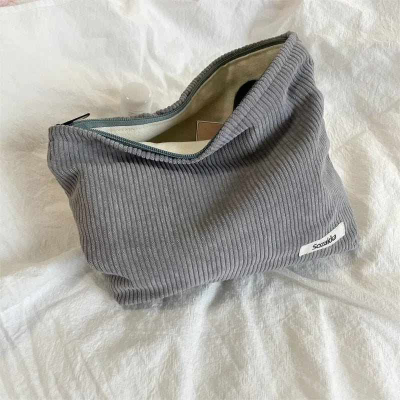 Soft Large Cosmetic Bags Women Neceser Makeup Toiletry Bag Fashion Travel Make Up Bag Corduroy Brush Pencil Organizer Case