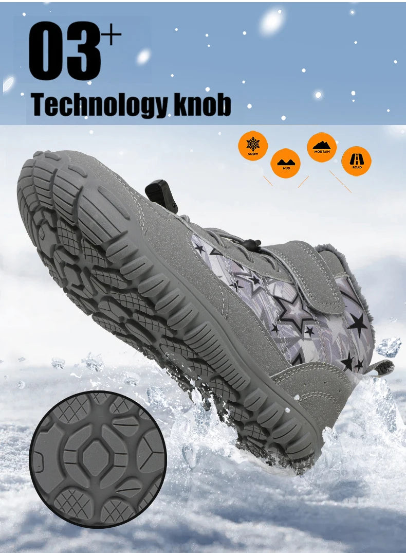 New Parent-child Winter Boots Men and Women Snow BareFoot Outdoor Non-slip Warm Fur Casual Boys/girls Sneakers Kid's Ankle Boots